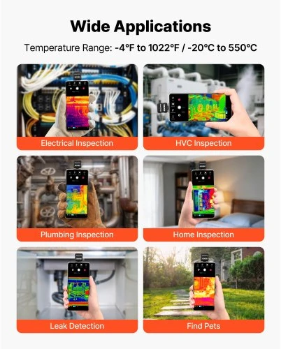 VEVOR Šiluminio vaizdo kamera YXP160 Android, 320 x 240 TISR, 25 Hz, 160 x 120 IR, -20°C iki 550°C