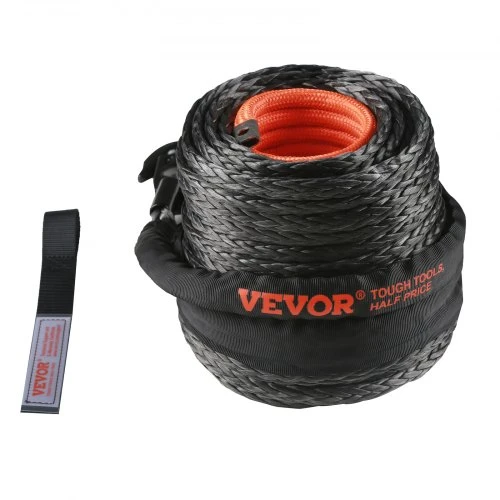 VEVOR Sintetinė gervės virvė, 9,5 mm x 30,5 m, su apsaugine mova, kalviu kabliu ir traukimo dirželiu