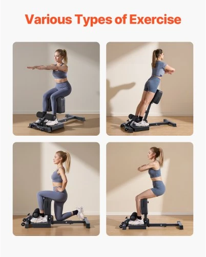VEVOR Sissy squat treniruoklis, daugiafunkcis gilių pritūpimų suolelis kojų treniruotėms, sulankstomas, juodas