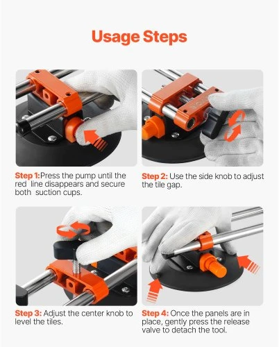 VEVOR Siūlių sujungimo įrankis Seam Setter, 2 vnt., granito siūlių sujungėjas su 6 in vakuuminiais siurbtukais ir įrankių krepšiu