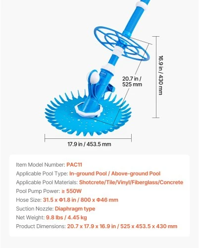 Koduva VEVOR siurbiamasis baseino valytuvas, automatinis, su 12 žarnų, požeminiams ir antžeminiams baseinams iki 609,6 x 1066,8 cm