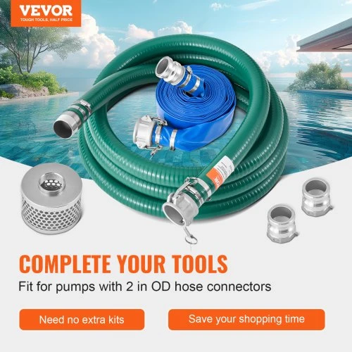 Koduva VEVOR siurbimo žarnų rinkinys vandens siurbliui, 51 mm (2 col.) x 15,2 m ir 6,1 m, su plieniniu filtru