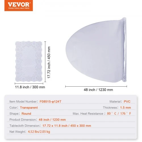 VEVOR Skaidri stalo apsauga, apvali, 1230 mm, 1,5 mm, PVC