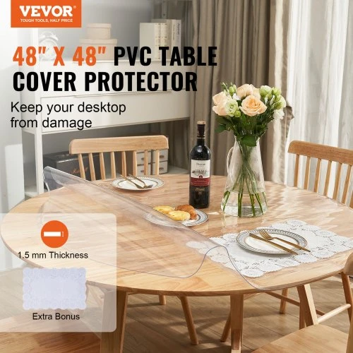 VEVOR Skaidri stalo apsauga, apvali, 1230 mm, 1,5 mm, PVC