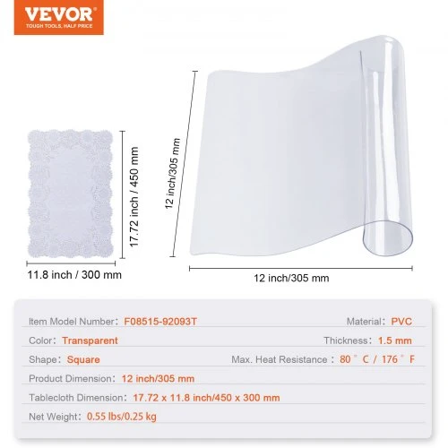 VEVOR Skaidrus PVC stalo apsaugas, 305 x 305 mm, 1,5 mm