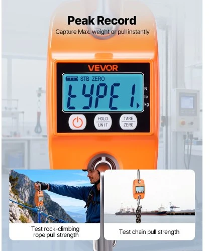 Koduva VEVOR skaitmeninės krano svarstyklės, 400 kg, rankinės pakabinamos svarstyklės su LCD ekranu, 100 g padala