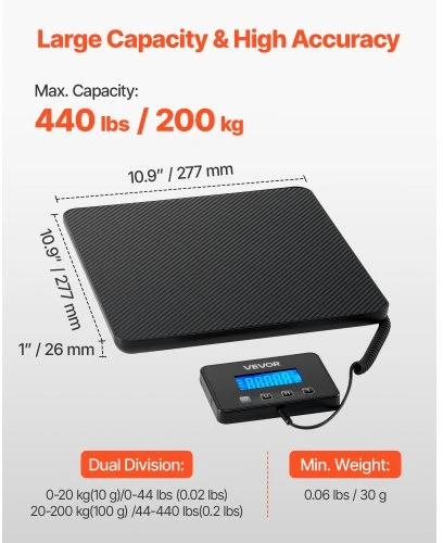 Koduva VEVOR skaitmeninės siuntų svarstyklės, 10 g/100 g dvigubas tikslumas, 200 kg
