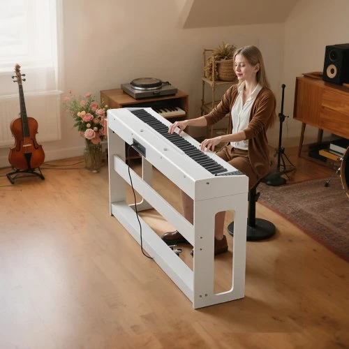 VEVOR Skaitmeninis pianinas, 88 klavišų, pilnai pasvertas, su stovu, baltas