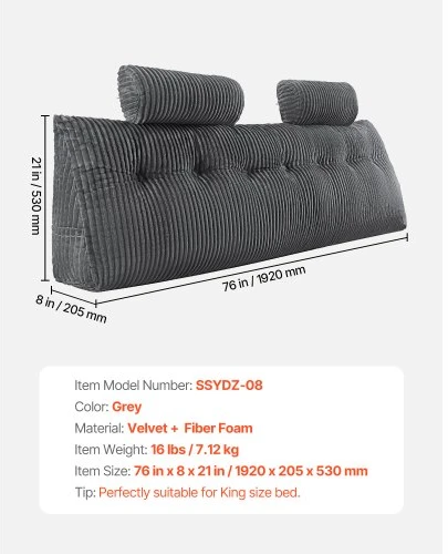 VEVOR Skaitymo pagalvė, king size, pilka, SSYDZ-08