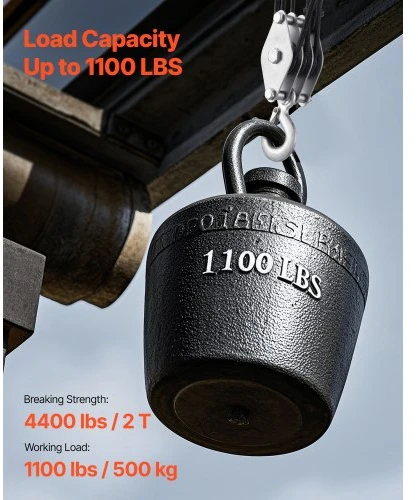Koduva VEVOR skriemulinis keltuvas 100 FT, 4400 lbs, 5:1, su 2 minkštomis kilpomis