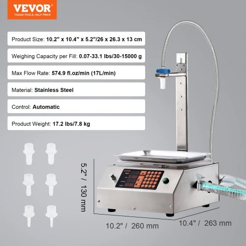 VEVOR Skysčių pildymo mašina, 30–15000 g, automatinė, vieno antgalio