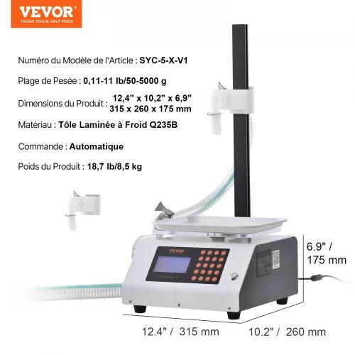 VEVOR Skysčių pildymo mašina, 50–5000 g, automatinė, su krumpliaratiniu siurbliu