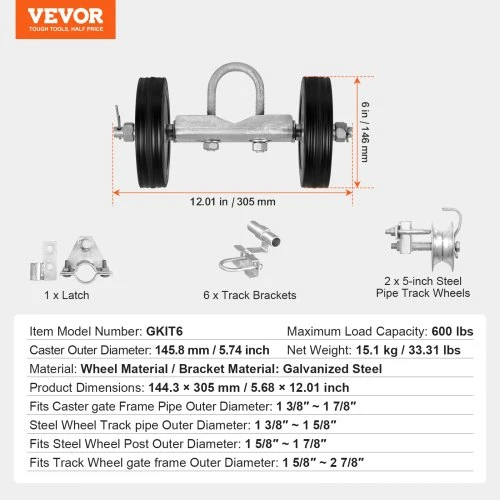 VEVOR Slankiojančių vartų rinkinys, 6 col. ratukų hardware rinkinys, C tipo