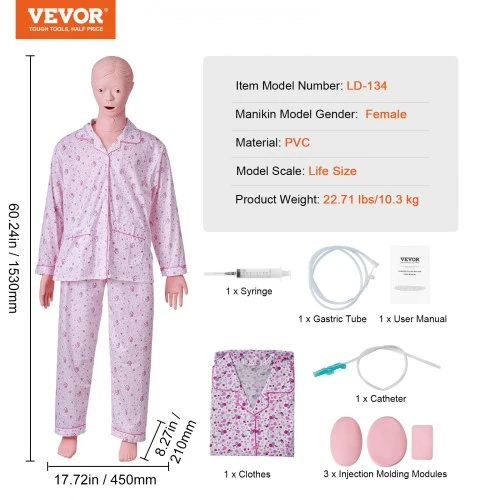 VEVOR Slaugos mokymo manekenas, moteriškas, natūralaus dydžio, PVC anatomijos modelis