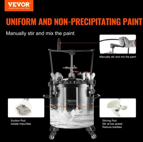 Koduva VEVOR slėginis dažų puodas, 20 l, 70 psi, plieno, su ratukais