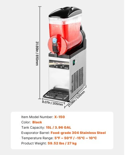 VEVOR Slush machine X-150, 15 l, juoda, nerūdijantis plienas