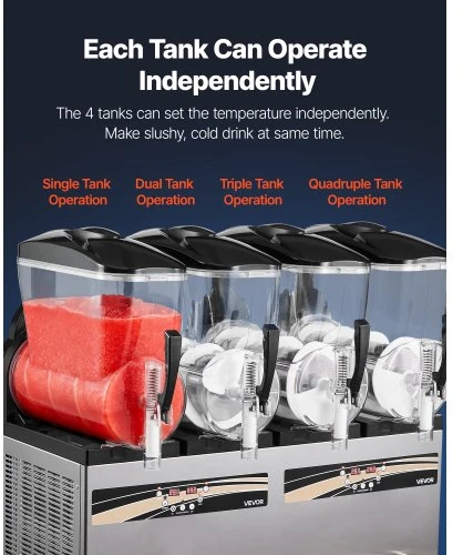VEVOR Slush machine X-480, 12 l x 4, 1650 W, skaidri