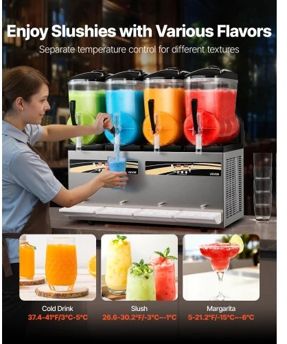 VEVOR Slush machine X-480, 12 l x 4, 1650 W, skaidri
