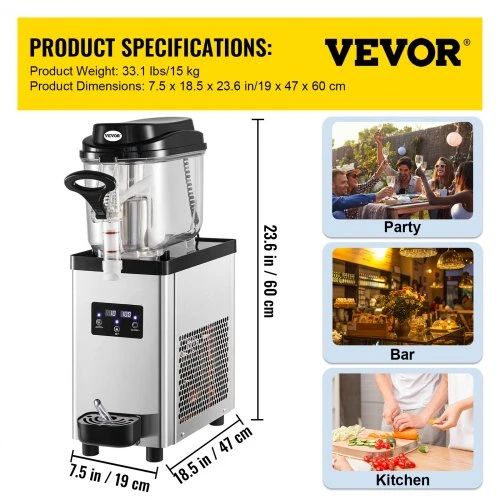 VEVOR Slushių aparatas, 6 l, vieno indo, 300 W, 220 V, nerūdijantis plienas