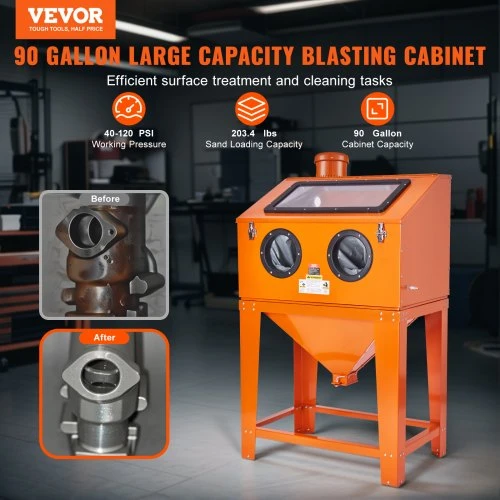 Koduva VEVOR smėliavimo kabinetas 90 gal / 340,7 l su 1,8 gal / 6,8 l dulkių surinkimo sistema