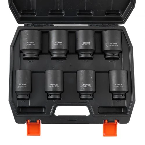 VEVOR Smūginių galvučių rinkinys ašies veržlėms, 8 vnt., 12-kampės gilios, 13 mm / 12,7 mm pavara, Cr-Mo