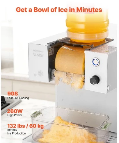 VEVOR Sniego ledo aparatas, 60 kg/24 h, su nerūdijančio plieno peiliu, 1,8 l baku, 90 s išankstiniu aušinimu
