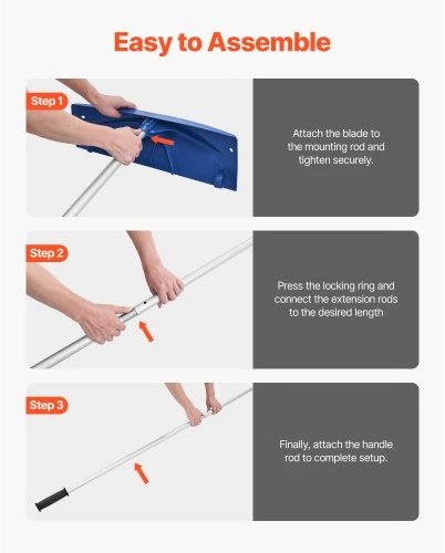 VEVOR Sniego stogo grėblys, 60 cm PP plastiko mentė, reguliuojamas 1,18–5,55 m