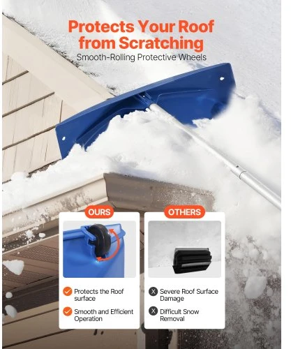 VEVOR Sniego stogo grėblys, 60 cm PP plastiko mentė, reguliuojamas 1,18–5,55 m