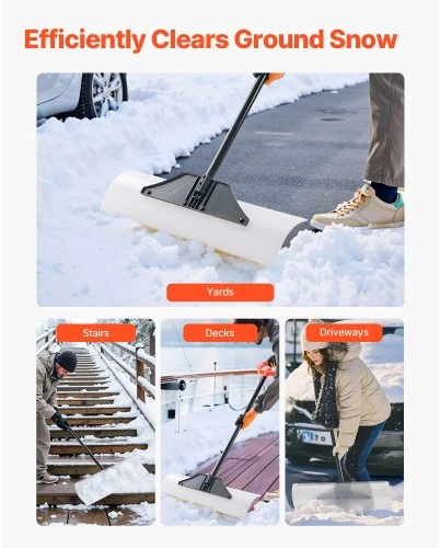 VEVOR Sniego stūmikas, 76,2 cm, su ergonomiška rankena ir segmentuota rankena, HDPE plastiko mentė, metalinis kraštas