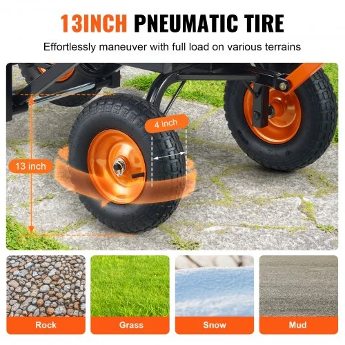 Koduva VEVOR sodo išverčiamas vežimėlis TC4273A, 1500 lbs / 680,4kg, 33 cm padangos