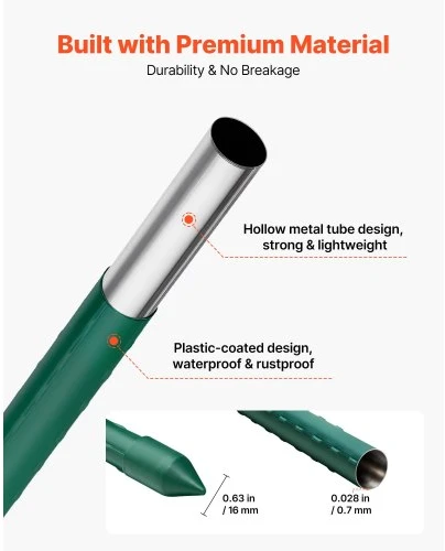 Koduva VEVOR sodo kuoliukai augalams, 15 vnt., 1705 mm, plastiku dengti metaliniai pomidorų kuoliukai