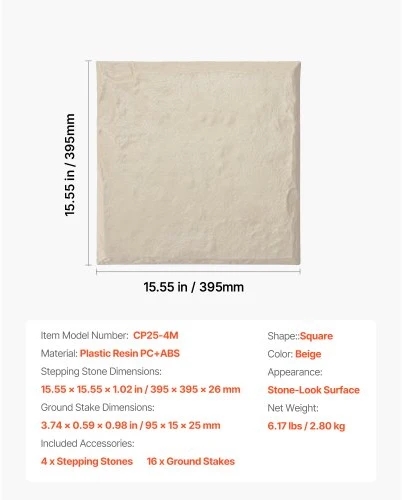 Koduva VEVOR sodo takelio plokštės, 4 vnt., 39,5 x 39,5 cm, smėlinės
