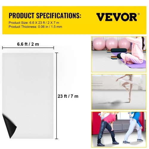 VEVOR Šokių grindų rulonas, 2 x 7 m, juodas/baltas, PVC vinilas