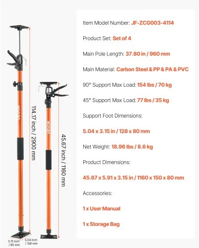 VEVOR Spintelės atraminė sija, 4 vnt., 116–290 cm teleskopinė plieninė atrama