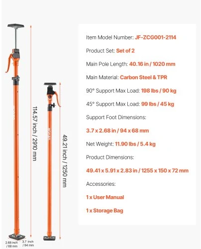 Koduva VEVOR spintelės atraminis stulpas, 2 vnt., 125–291 cm, plieno teleskopinis greito atramos strypas