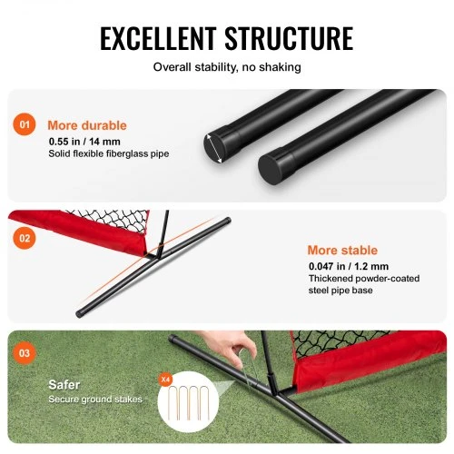 VEVOR Sporto užtvaros tinklas SSPDYBQ006, 6200 x 1400 x 3140 mm, PET, su nešiojamu krepšiu