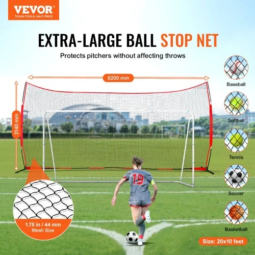 VEVOR Sporto užtvaros tinklas SSPDYBQ006, 6200 x 1400 x 3140 mm, PET, su nešiojamu krepšiu