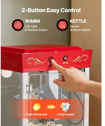 VEVOR Spragėsių aparatas, 0,2kg nerūdijančio plieno katilas, 800 W, stalinis, raudonas