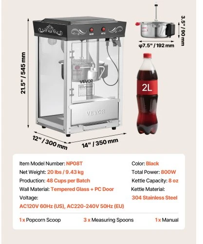VEVOR Spragėsių aparatas, 0,2kg nerūdijančio plieno katilas, 800 W, stalinis, juodas