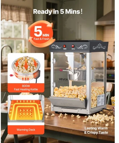 VEVOR Spragėsių aparatas, 0,2kg nerūdijančio plieno katilas, 800 W, stalinis, juodas