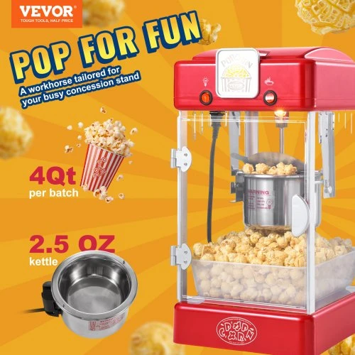 VEVOR Spragėsių aparatas, 300 W, 2,5 oz katilas, 4 QT per partiją, raudonas