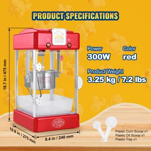 VEVOR Spragėsių aparatas, 300 W, 2,5 oz katilas, 4 QT per partiją, raudonas