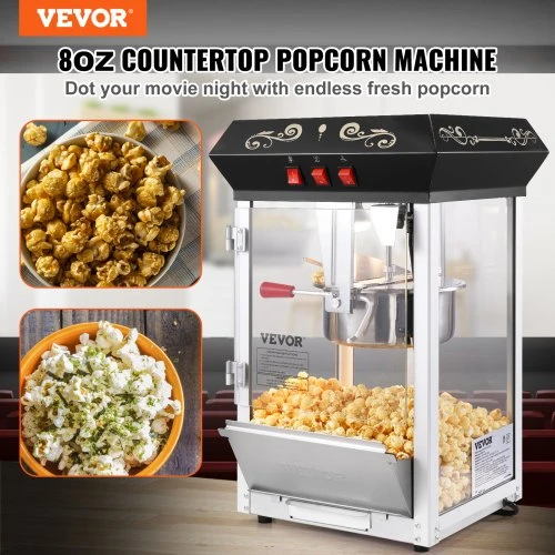 VEVOR Spragėsių aparatas, 850 W, 8 oz katilas, iki 48 puodelių per partiją, juodas