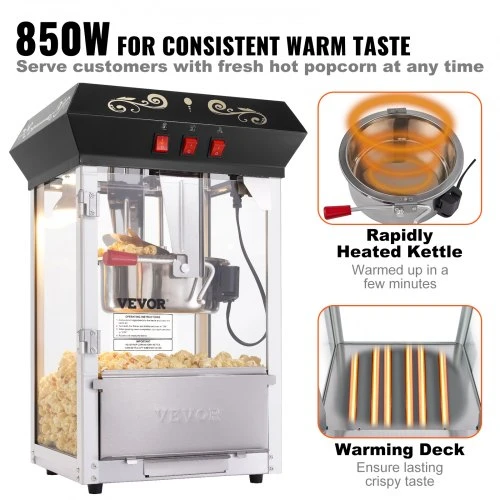 VEVOR Spragėsių aparatas, 850 W, 8 oz katilas, iki 48 puodelių per partiją, juodas
