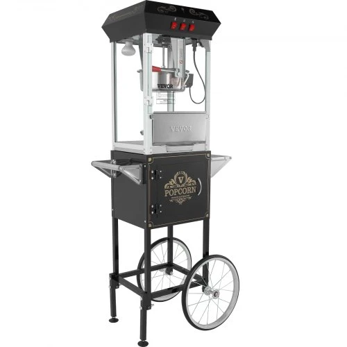 VEVOR Spragėsių aparatas su vežimėliu, 850 W, 8 oz katilas, juodas