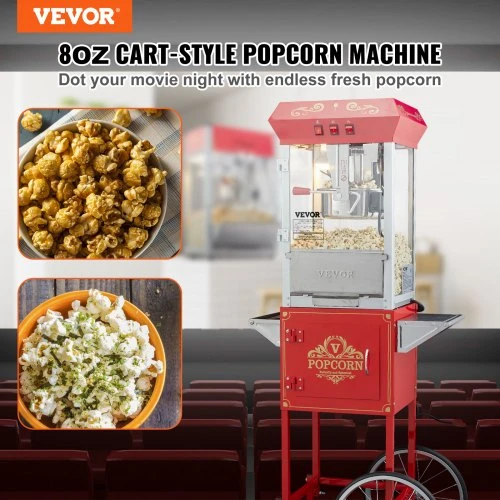 VEVOR Spragėsių aparatas su vežimėliu, 850 W, 8 oz katilas, raudonas