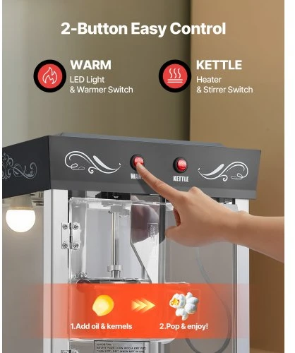VEVOR Spragėsių aparatas su vežimėliu, 0,2kg, 800 W, juodas