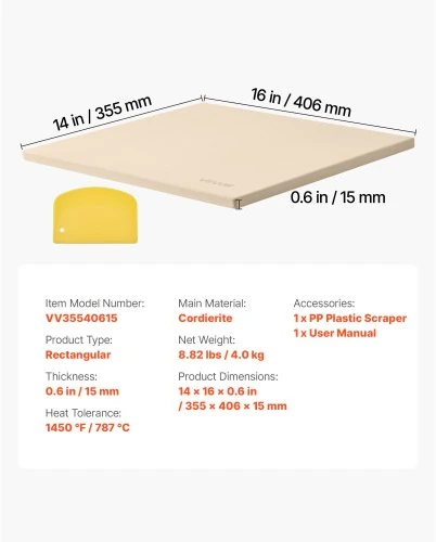 Koduva VEVOR stačiakampis picos akmuo, 406 x 355 mm, kordieritas, 15 mm, su grandikliu