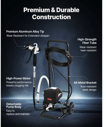 Koduva VEVOR stacionarus beorinis dažų purkštuvas, 650 W, 3000 PSI, su vežimėliu