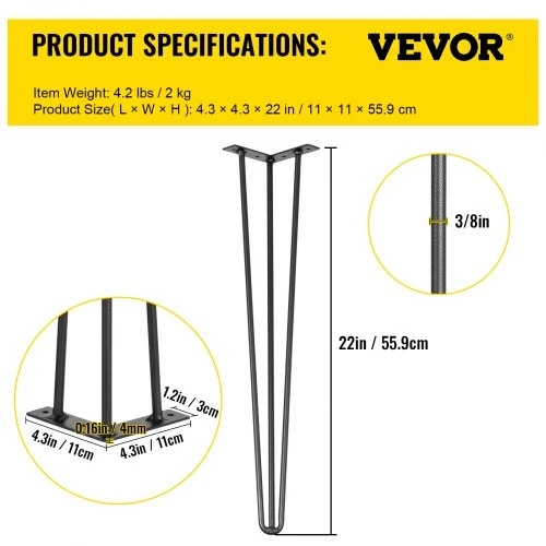 Koduva VEVOR stalo kojos, juodos, 4 vnt., 55,9 cm